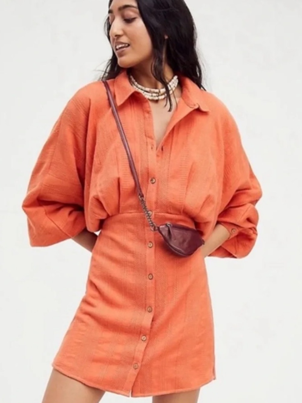 Free people Button-Front Orange Shirt Dress